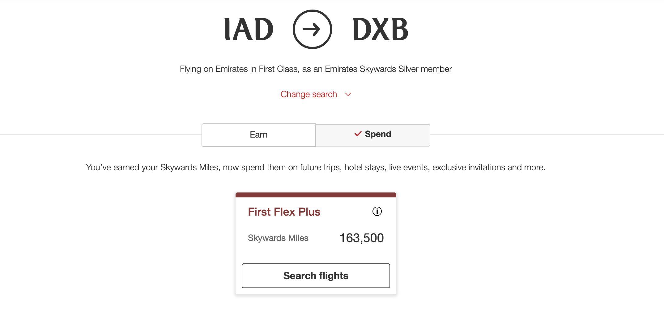 Emirates First Class calculator IAD-DXB